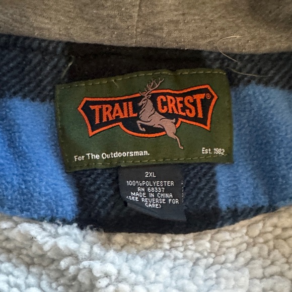 Trail Crest Blue and Black Plaid Flannel Jacket with Fleece Lining XXL - Picture 3 of 4